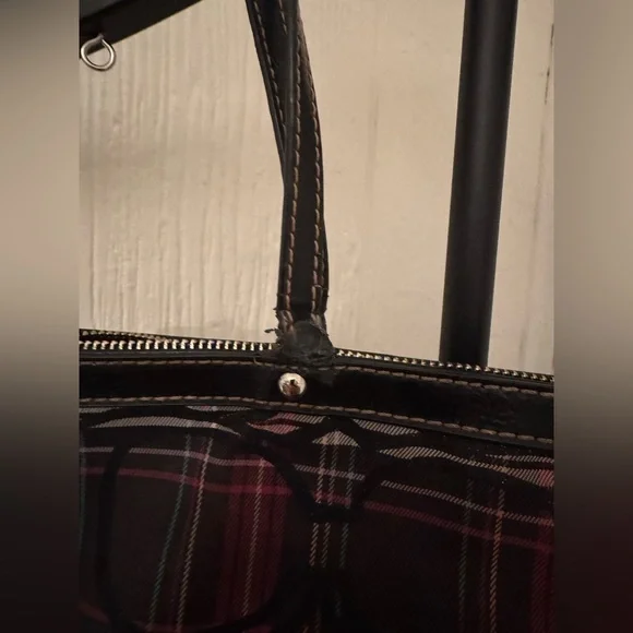COACH Plaid Tote with Black Medallion - Black, Pink, Gray - Picture 7 of 12